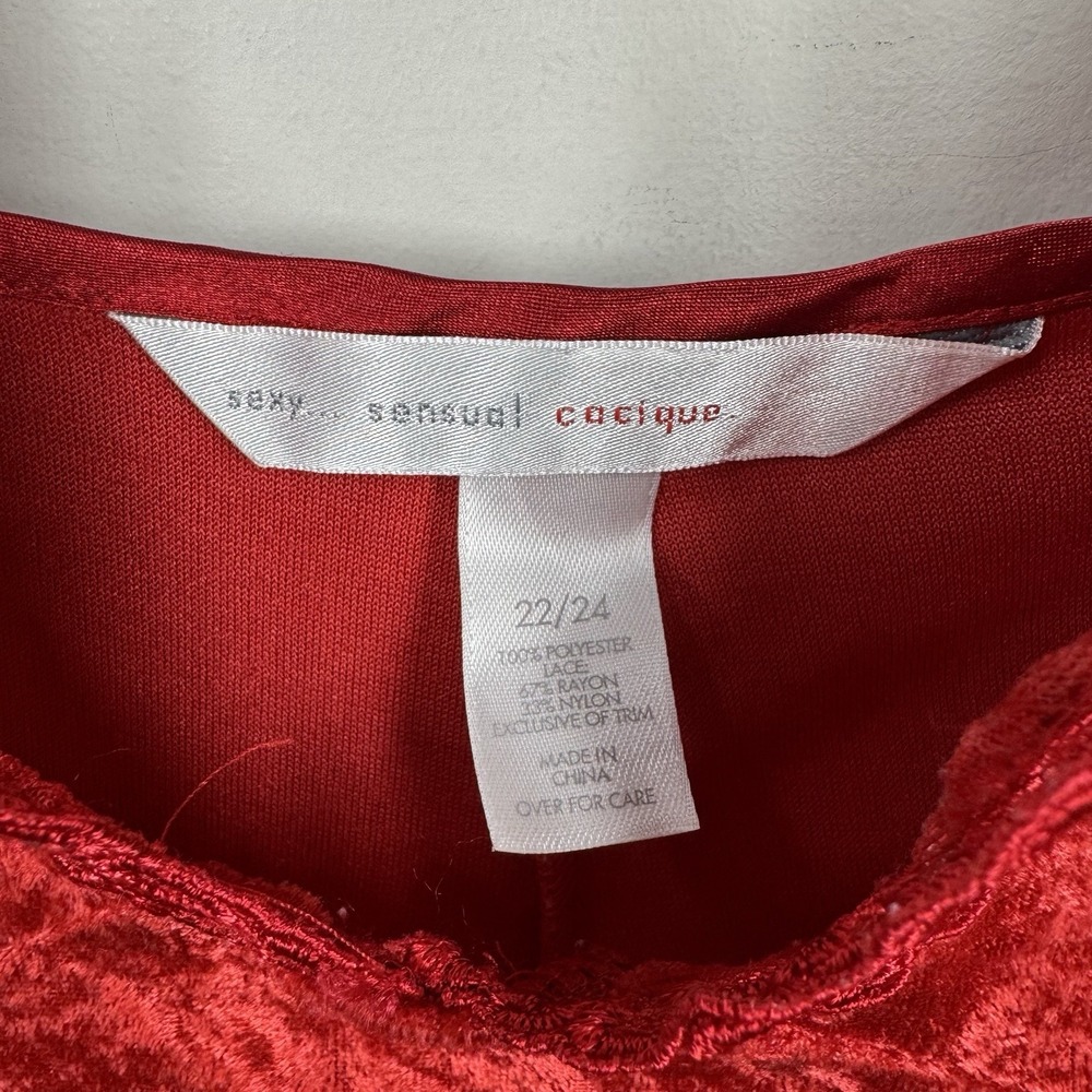 Cacique Babydoll Camisole Tank Red Velvet Velour Lacey Lingerie Goth Size 22/24 - Picture 4 of 7